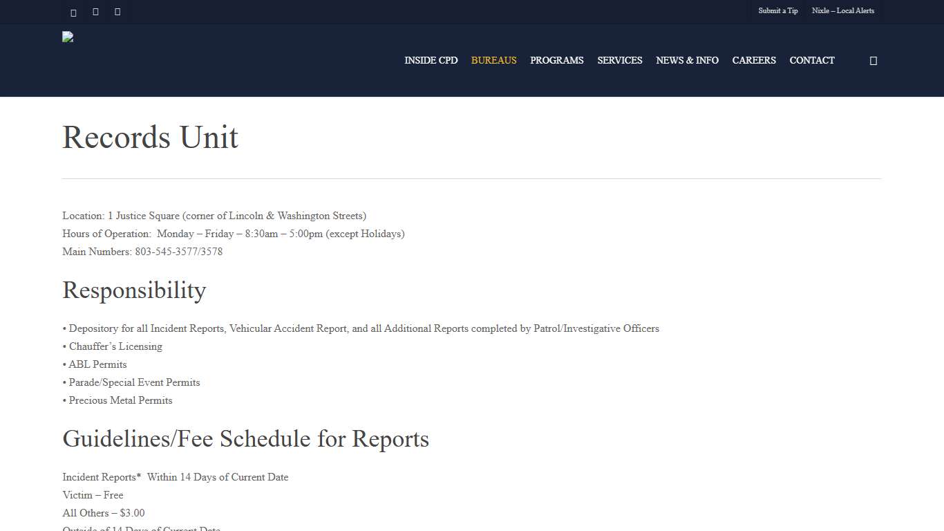 Records Unit – City of Columbia Police Department